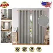 Set of 2 Burlap Textured Light Filtering Curtains - 90 In Long Semi-Sheer Drapes