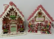 Lighted Gingerbread House, Candyland Christmas Village, Brown Red White, NEW 9"