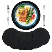 Set of 6 Round Woven Placemats,13.8 inch Cotton Plate Chargers Black Thick