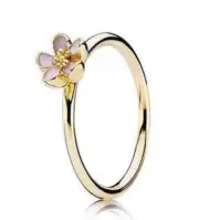 PANDORA 14k Cherry Blossom 14K Gold Pink Enamel Ring - 150174EN40 Size 60