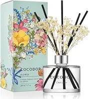 COCODOR Flower Reed Diffuser Set / 200ml / Clean Linen/Scent Diffuser with Sticks Home Fragrance Reed Diffuser for Bathroom Shelf Décor