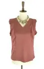 Ann Taylor Women Sleeveless Mauve Flutter V Neck Top Blouse Petite M NWT