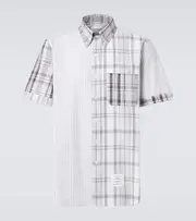 [Thom Browne] Thom Browne Striped patchwork cotton shirt UK 42 grey