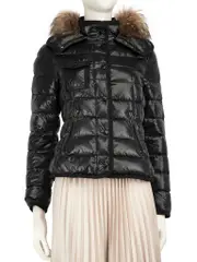 Black Raccoon Fur Trim Puffer Jacket