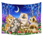 Moonlight Cats Cute Sweet Kittens in the Forest Tapestry