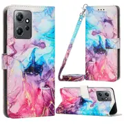 For Xiaomi Redmi Note 12 4G Marble Pattern Case Stand Wallet Flip Phone Cover with Shoulder Strap