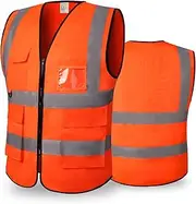 [CCSOVO] Hi Vis Vests for Women Men High Visibility Reflective Safety Vests Breathable With Pocket Zipper for Build Oudoor Work Meet ANSI/ISEA Standard