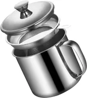 Stainless Steel Filter Cup Bacon Grease Container with Strainer Oil Storage Pot Dispenser