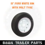 SUNRAYSIA WHITE 15" FORD RIM WITH 195 LT TYRE ! Trailer Wheel and Tyres