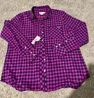 Vineyard Vines Shirt Top Size Large 14 Blue Red Plaid Flannel Button Front