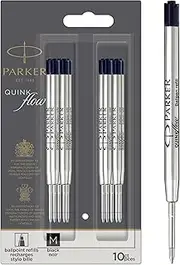 Parker Quinkflow Authentic Black Ink Refills Medium Point for Ballpoint Pens 10 Count