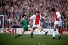 Eindhoven Michel Valke tackles Ajax Ruud Krol watched by Ajax Fran- Old Photo