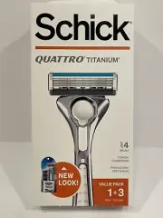 Schick Quattro Titanium Razor Kit Handle+3 Razor Cartridges #4 Blades