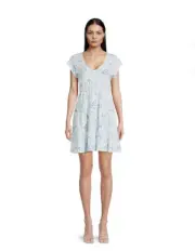 No Boundaries Juniors Blue Floral Peasant Babydoll Dress Size Small (3-5)