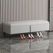 Storage Bench for Bedroom,Faux Leather End of Bed Bench Upholstered Ottoman Bench with Storage - Rectangular Accent Bench Entryway Shoe Bench - 80x40x40cm Grey