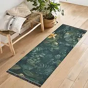 YMXFXP Washable Runner Rug Plant Floral Green 2’ x 6’ Non-Slip Runner Rug for Hallways Entryway Bedroom Living Room - Thin Mat for Family Pet