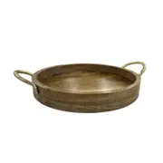 Willow & Silk Handmade 34cm Brown Wooden Round Tea Serving Tray w/Handles