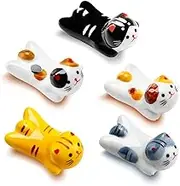5 Pack Cat Chopsticks Holder Set Cute Chopsticks Rest Japanese Style Porcelain Lucky Cat Spoon Rest ceramic chopsticks for Dinner Fork Knife Tableware, Decoration Home Kitchen Gift