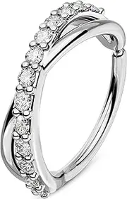 [OUFER] 20G Nose Hoop Clear CZ Seamless Open Nose Piercing 8 mm Helix Hoop Rook Earring Cartilage Earring Double Line Nose Ring Body Piercing Jewellery for Women