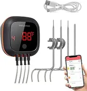Inkbird Bluetooth Digital Wireless Meat Thermometer with 4 Probes Timer, Alarm,150 ft Barbecue Cooking Kitchen Food Meat Thermometer for Grill BBQ Smoker, Oven, Drum