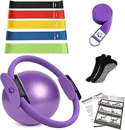 YXILEE Pilates Ring Circle Set - Workout at Home Workout Equipment Women - Booty Bands Stretching Equipment Pilates Mini Exercise Ball for Legs Arms and Thighs