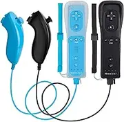 2 Pack Wii Nunchuck Remote Controller with Motion Plus Compatible with Wii (U) Console | Wii Remote Controller with Shock Function (Black + Blue)