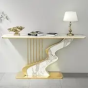 HOLGVE Console Table, Sofa Table, Contemporary Accent Table, Stone Top and Metal Base Entryway Table, Hallway Table, Foyer Table for Living Room, Dinning Room(Gold-A,59inch/150cm)