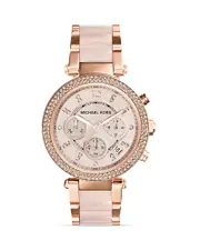 Michael Kors Blush Acetate and Rose Gold Tone Parker Glitz Watch, 39mm