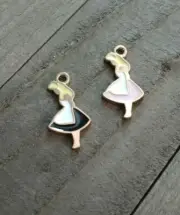2 Alice in Wonderland Charms Girl Pendants Enamel Gold Fairytale Findings