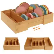 3.9inch Tall Bamboo Drawer Organizer, Expandable Utensil Holder with 8 Compar...