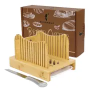 Mosomboo Bamboo Bread Slicer for Homemade Bread with Serrated Knife & Crumb T...