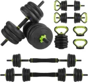 4 in 1 Adjustable Dumbbell Set, 44LBS Free Weight Set Used as Dumbbell, Barbell