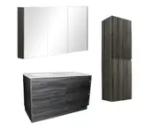 1200mm Dark Grey Qubist MDF Double Bowl Freestanding With Kickboard Vanity With Ceramic Top With Shaving Cabinet and Tall Boy