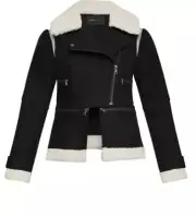 $328 NWT BCBGMAXAZRIA Size S FAUX SHEARLING ASYMMETRICAL ZIP PEPLUM JACKET BLACK
