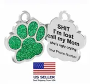 Personalized Pet Dog Sparkly Paw Tags ID Engraved Name Custom Puppy Collar
