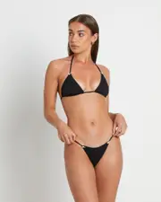Plisse Y2K Triangle Bikini Set in Black