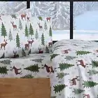Reindeer Snowflakes Trees 4 pc Cotton Flannel Sheet Set Twin Full Queen King Bed