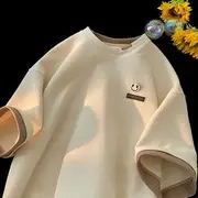Mock Two-Piece Short-Sleeve Crew Neck Two-Tone Smiley Face T-Shirt Almond - M