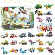 2024 Christmas Advent Calendar Set, 24 Pack Building Block Set Dino Engineering Vehicle Toys for Kids, 24 Days Countdown Party Favors for Boys Girls