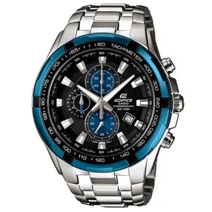 【CASIO】EDIFICE 新貴耀眼賽車主義三眼指針錶-黑X科技藍 (EF-539D-1A2)正版宏崑公司貨