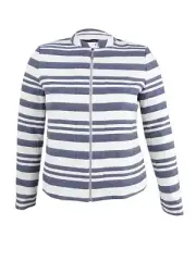 Tommy Hilfiger Women's Twill Striped Zip-Front Blazer (14, Indigo/Cream)