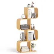 Costway 4-Tier S-Shaped Bookcase Bamboo Bookshelf w/4 Open Cubes Corner Display Shelf Storage Organizer
