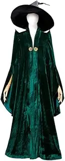 Hermanlory Adult Professor Mcgonagall Cosplay Costume Green Dress Suit With Hat For Women