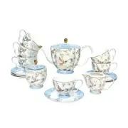 Bone China Tea Set, Porcelain Tea Sets for Adults, Blue and White Bone China ...