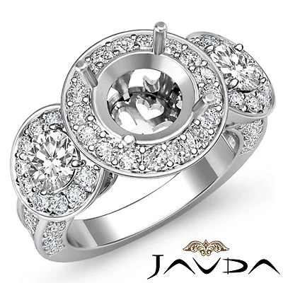 3 Stone Diamond Engagement 1.3 Ct 14k White Gold Round Semi Mount Pre-Set Ring