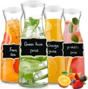 Set of 4 Glass Carafe with Lids, Glass Carafe Pitchers, 1 Liter Water Pitcher C