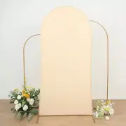 7 ft BEIGE Matte Fitted Spandex Round Top Arch Backdrop STAND COVER Party