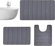 Bathroom Mat Set 3 | Machine Washable 3 Piece Bath Mat & Toilet Pedestal Set Non Slip | Bathroom Rugs Non Slip Washable | Bath Mat Set 3 Pieces for Shower Floor, Bathmat Bathroom Accessories Decor