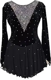 [Zagitova] Figure Skating Dress for Girls Solid Color Breathable Women Ice Competition Dance Outfit with Shiny Rhinestone