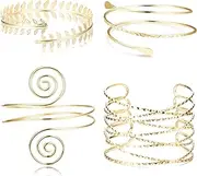 [Sanfenly] Coil Upper Arm Cuff Bracelet for Women Adjustable Armband Smooth Open Victorian Filigree Swirl Boho Wrist Wrap Silver Rose Gold Leaf Bangle Armlet Bracelets